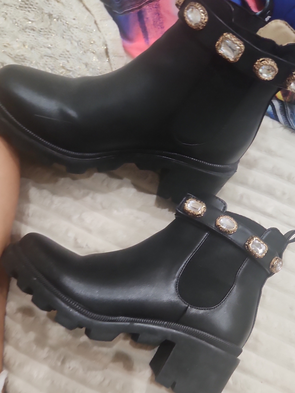 Steve Madden Black Chunky Chelsea Boots with Gem Embellishments
